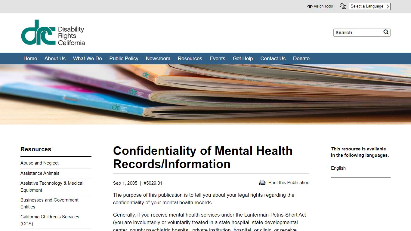 Confidentiality of Mental Health Records/Information